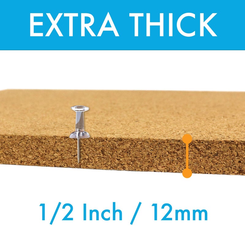 Millennial Essentials 12 x 12 Inch Square Cork Board Tiles with Self Adhesive Backing, 1/2 Inch Thick, Mini Wall Bulletin Boards for Notes, Photos, 2 Pack with 40 Push Pins (Cork (2 Pack)) - Image 5